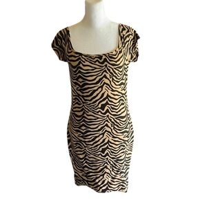 Justify Brown/Tan Black Zebra Print Stretch Bodycon Mini Dress Size L